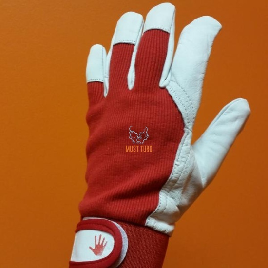 Work glove red white cotton cloth goat upper skin no.10
