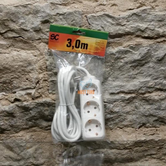 Pikendusjuhe 3 pesa juhe 3m 3G1,0mm² 10A valge