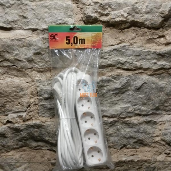 Pikendusjuhe 5 pesa juhe 5m 3G1.0mm² 10A valge