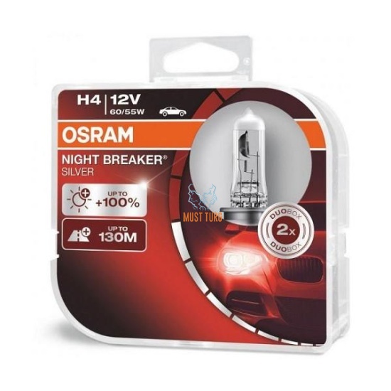 H4 60/55W 12V Night Breaker Silverstar +100% 2pcs