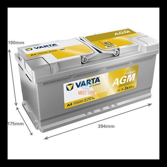 Elektriauto aku Varta A4 xEV 105Ah 950A 394x175x190mm Dynamic AGM