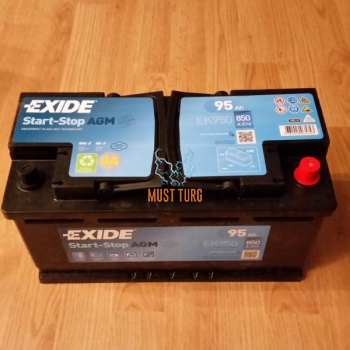 Car battery AGM 95Ah 850A 353X175X190mm -/+ Exide