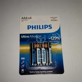 Batteries AAA PHILIPS Ultra Alkaline 129% more power 4pcs 1,5V