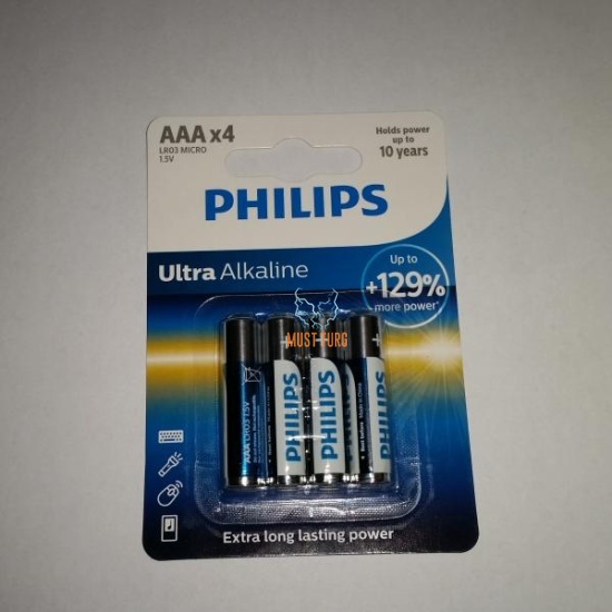 Patareid AAA PHILIPS Ultra Alkaline 129% more power 4tk 1,5V