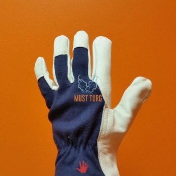 Work gloves blue / white cotton / goatskin no.9