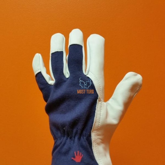 Working gloves blue / white cotton / goatskin No. 8 12 pairs