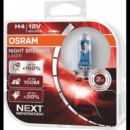 Car bulb H4 60 / 55W 12V Osram Night Breaker Laser + 150% 2pcs