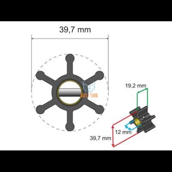 Premium Impeller Kit 39.7x12x19.2mm 28g Jabsco Johnson Pump for Volvo Penta