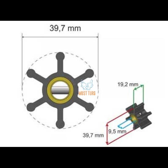 Premium impelleri kit 39.7x9.5x19.2mm 42g Jabsco JMP Johnson Pump Sherwood Volvo Penta Yanmar