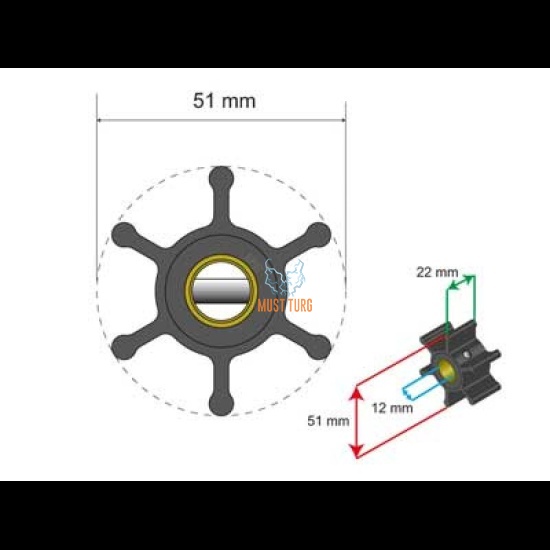 Premium Impeller Kit 51x12x22mm 55g Jabsco Johnson Pump