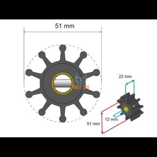 Premium Impeller kit 51x12x22mm 71g Jabsco JMP