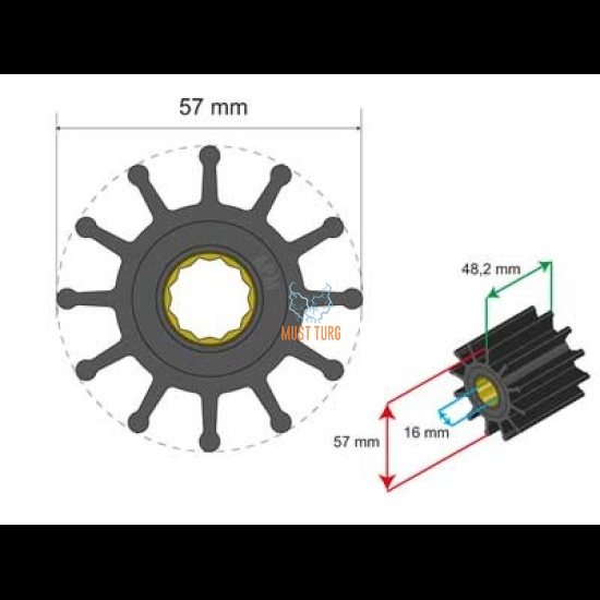 Premium Impeller kit 57x16x48.2mm 119g Jabsco Johnson Pump JMP Volvo Penta