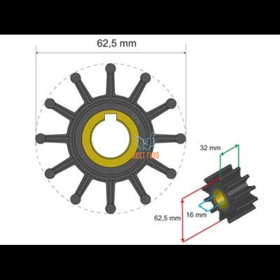 Premium Impeller kit 62.5x16x32mm 163g Jabsco JMP Johnson Pump Sherwood