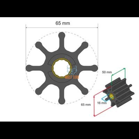 Premium Impeller kit 65x16x50mm 176g Jabsco JMP Johnson Pump Sherwood Volvo Penta Yanmar