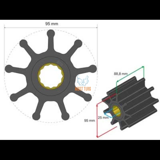 Premium impeller kit 95x25x88.8mm 586g Jabsco JMP Johnson Pump Volvo Penta Yanmar