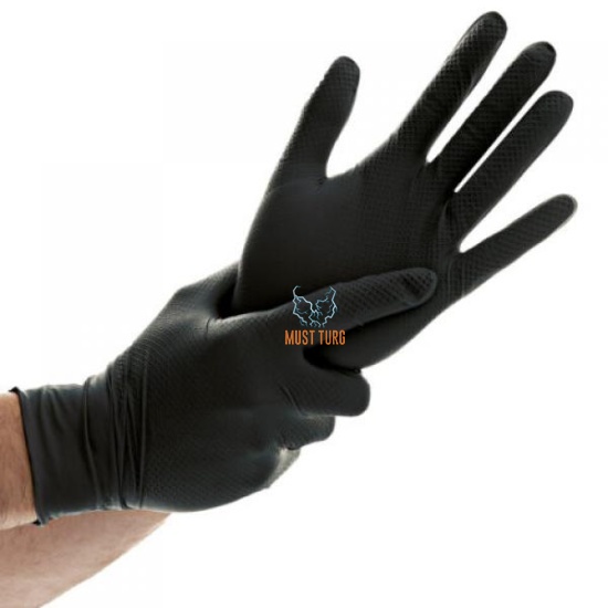 Nitrile gloves with structured palm powder-free black size L 50pcs