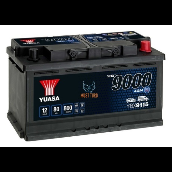 Aku AGM 80Ah 800A 12V -/+ 317x175x190 Start Stop Plus YBX9115 Yuasa