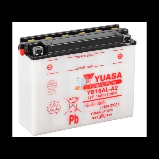 Mootorratta aku 12V 16Ah 210A 207x72x164mm -/+ YB16AL-A2 Yuasa
