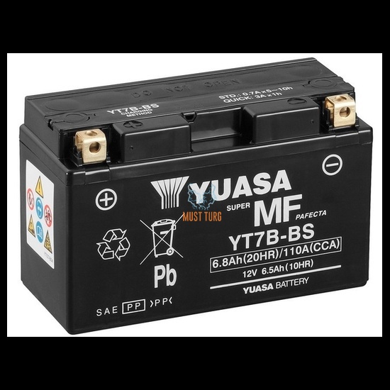 Mootorratta aku AGM 12V 6.5Ah 110A 150x65x93mm +/- YT7B-BS Yuasa