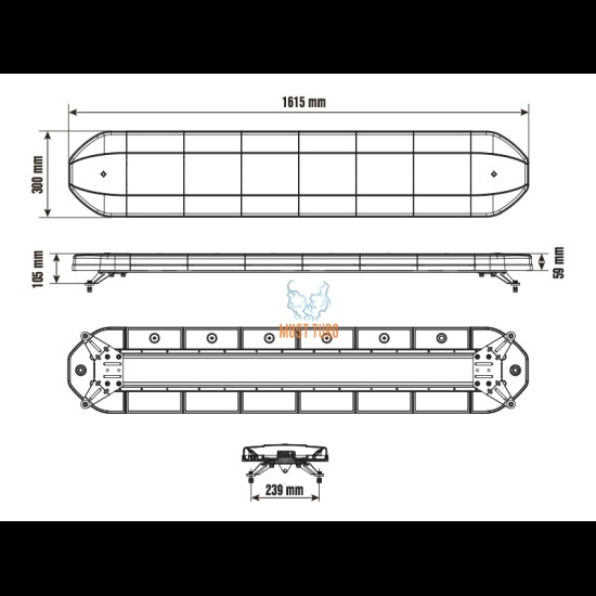 Vilkurpaneel kollane 1600mm 10-30V Optibeam Dark Phantom 16 IP67 ECE R65 Class 2 R10