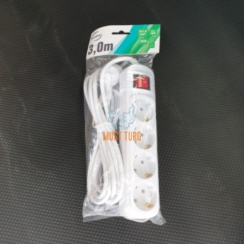 Extension cable with switch 3m 4 socket 3G1.0mm2 10A white