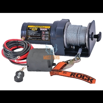 Electric winch with wireless remote control 12V 907kg steel cable 15mxø4mm Rock