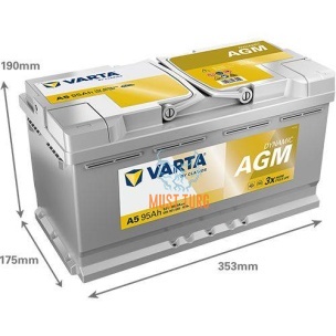 Elektriauto aku Varta A5 xEV 95Ah 850A 353x175x190mm Dynamic AGM