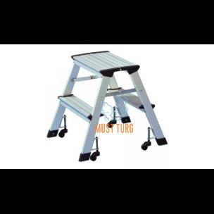 Folding aluminum ladder on wheels