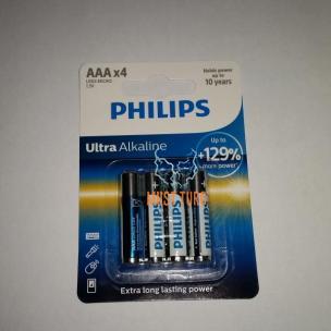 Batteries AAA PHILIPS Ultra Alkaline 129% more power 4pcs 1,5V