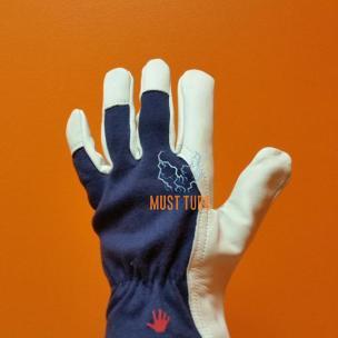 Work gloves blue / white cotton / goatskin no.9