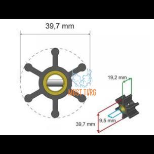 Premium impelleri komplekt 39.7x9.5x19.2mm 42g Jabsco JMP Johnson Pump Sherwood Volvo Penta Yanmar