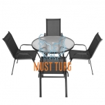 Garden furniture set 5 pieces with round glass table black