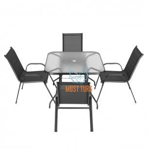 Garden furniture set 5 pieces with square glass table black