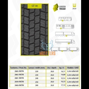 295/80R22.5 GT38 EU2 Taastatud rehv